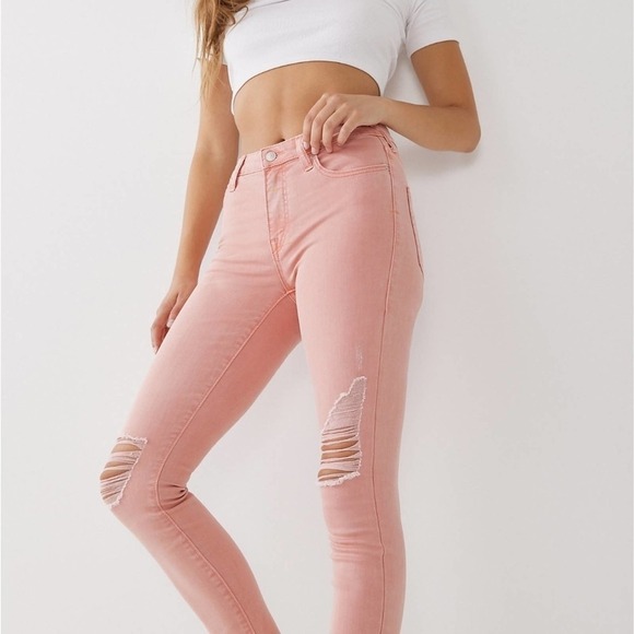 True Religion‎ Pink Raw Hem Distressed Skinny Jeans Size 28 NWT - Picture 5 of 10